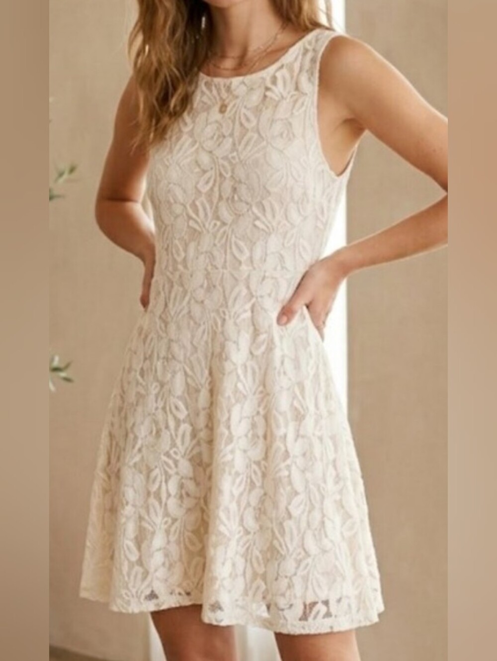 Sleeveless Ivory Lace A-Line Dress